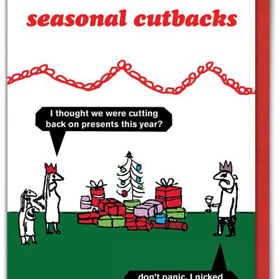 Seasonal Cutbacks Presents Christmas Card