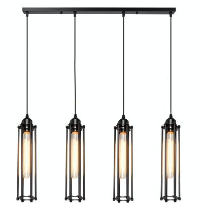 Black 4 Way Ceiling Pendant Light Long Wire Cage Lampshades~1495