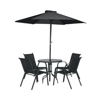 ALTEA Garden Terrace Dining Set avec 4 chaises + 1 table ronde en verre et fer + 1 parasol par 7H Seven House