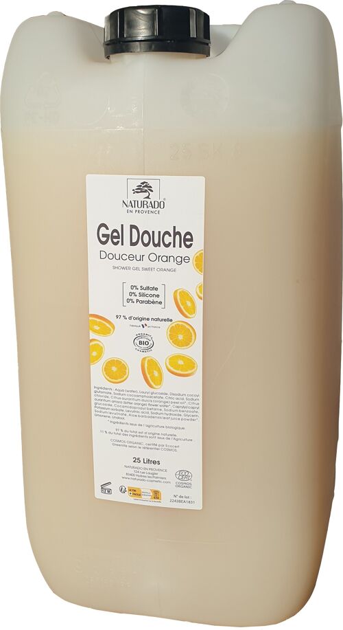 Vrac jerrican 25 Litres Gel Douche Orange bio Ecocert