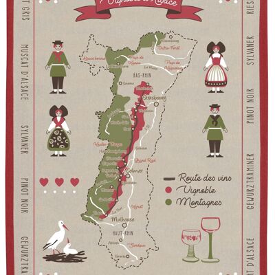 Paño de cocina Viñedo de Alsacia Cordel 50 x 70