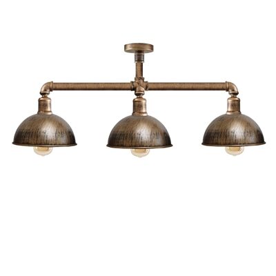 Abat-jour de lampe de plafond en métal en cuivre brossé semi-affleurant de style texan rétro industriel E27 ~ 3596
