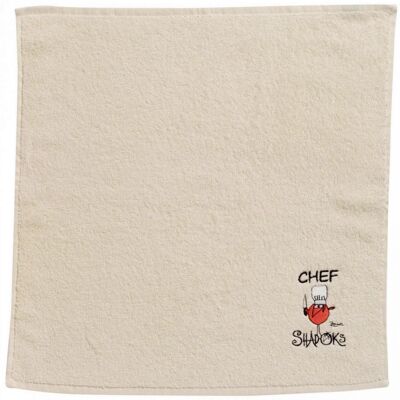 Chef Shadoks elfenbeinfarbenes quadratisches Handtuch 50 x 50