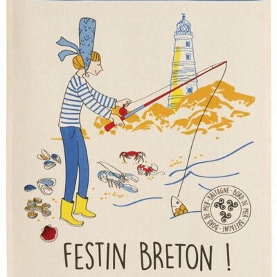 Torchon Festin breton Ecru 50 x 70