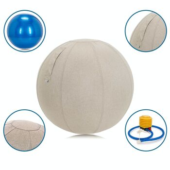 Ballon assis ergonomique Ballon de gymnastique en tissu AKTEVIO 10 avec housse, poignée de transport incluse, beige 2