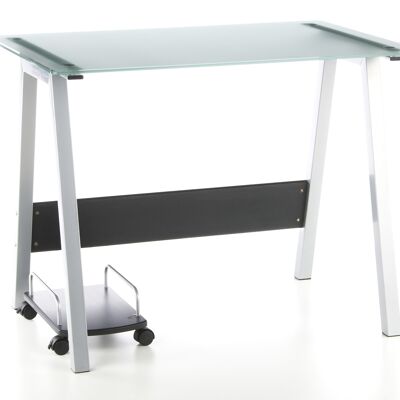 Escritorio con tapa de cristal DELPHI mesa de ordenador, mesa de oficina, mesa de PC 100x70, cristal satinado/plata