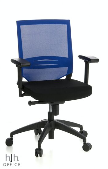 Chaise de bureau PORTO BASE accoudoirs & support lombaire réglables, tissu/maille, noir/bleu 1
