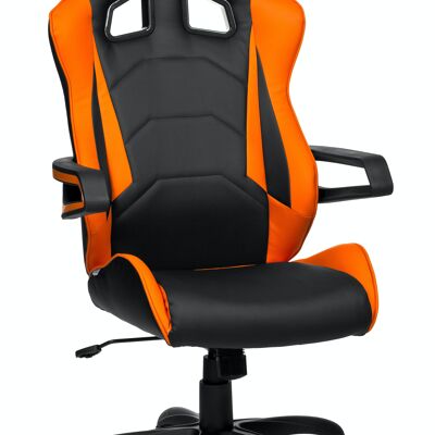 Silla para juegos GAME PRO I Silla giratoria en diseño de asiento deportivo, cuero sintético, negro/naranja