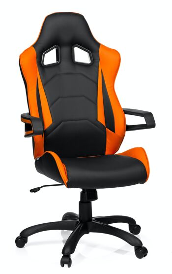 Chaise de jeu GAME PRO I chaise pivotante au design siège sport, cuir synthétique, noir/orange 1
