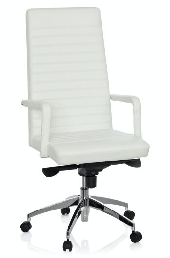 Fauteuil de direction professionnel LENGA chaise de bureau design avec dossier haut, fonction bascule, cuir, blanc 1