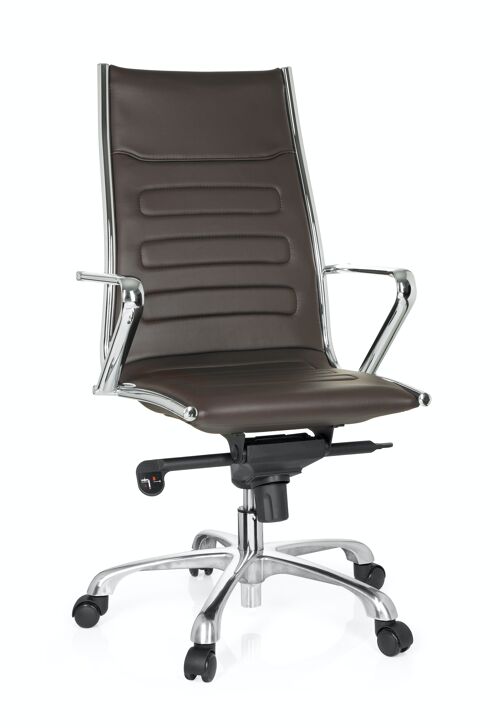 Profi Chefsessel PARIBA III Bürostuhl ergonomisch geformt, hohe Rückenlehne, Kunstleder, Braun