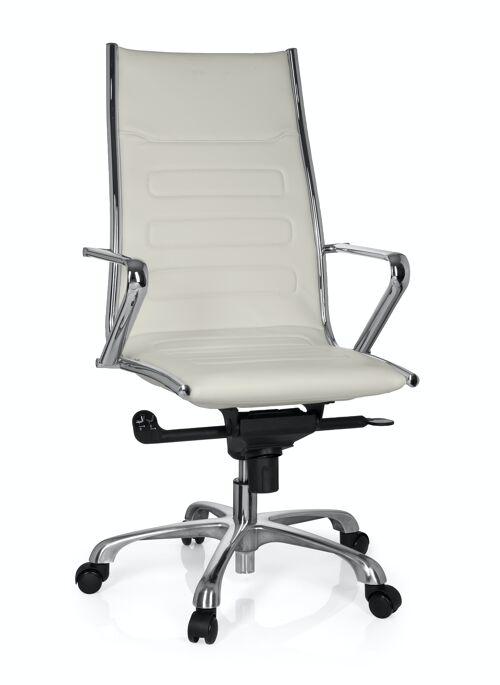 Profi Chefsessel PARIBA III Bürostuhl ergonomisch geformt, hohe Rückenlehne, Kunstleder, Cremeweiß