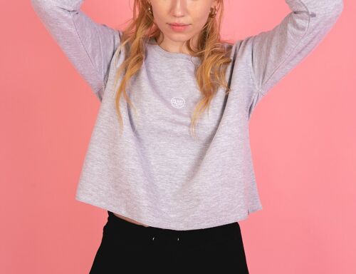 The Classics Cropped Sweater - Embroidered Logo - Heather Grey - Large