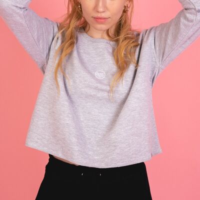 The Classics Cropped Sweater - Gesticktes Logo - Heather Grey - Large