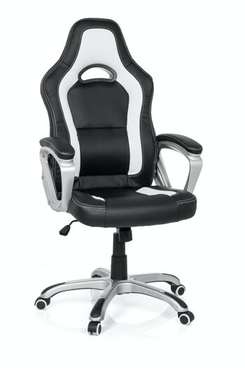 Chaise de jeu / chaise de bureau GAMING ZONE PRO AB100 simili cuir noir/blanc 1