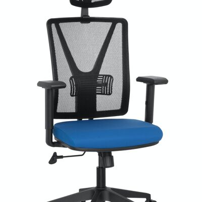 Chaise de bureau CARLOW PRO chaise pivotante ergonomique avec appui-tête, support lombaire, tissu résille, bleu