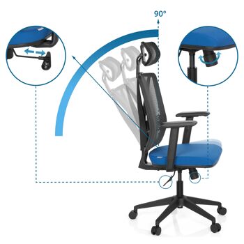 Chaise de bureau CARLOW PRO chaise pivotante ergonomique avec appui-tête, support lombaire, tissu résille, bleu 3