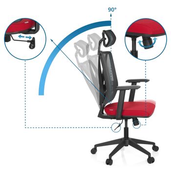 Chaise de bureau CARLOW PRO chaise pivotante ergonomique avec appui-tête, support lombaire, résille, rouge 3