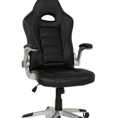 Sillón ejecutivo GAME SPORT silla de oficina / silla de juego, reposabrazos plegables, imitación de cuero, negro