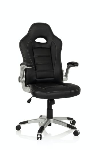 Chaise de direction GAME SPORT chaise de bureau / chaise de jeu, accoudoirs rabattables, simili cuir, noir 1