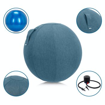 Ballon assis ergonomique AKTEVIO 10 ballon de gymnastique en tissu avec housse, poignée de transport incluse, bleu 2
