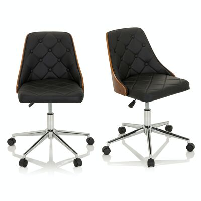 Swivel chair in a set of 2 CENCA wood/imitation leather office chair in a retro look with wooden casing