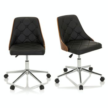 Chaise pivotante en lot de 2 chaises de bureau en bois/similicuir CENCA au look rétro avec habillage en bois 1