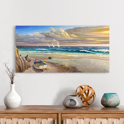 Painting with marine landscape, on canvas: Adriano Galasso, Sunset on the shoreline