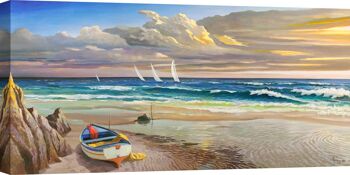 Peinture avec paysage marin, sur toile : Adriano Galasso, Coucher de soleil sur le rivage 2