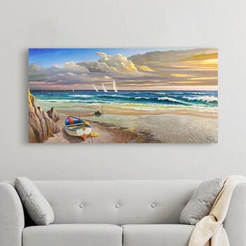Peinture avec paysage marin, sur toile : Adriano Galasso, Coucher de soleil sur le rivage 3