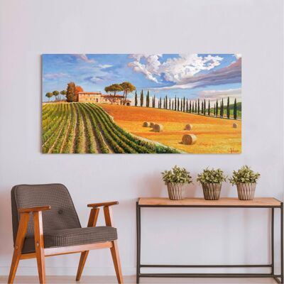 Cuadro con paisaje, impresión sobre lienzo: Adriano Galasso, colinas toscanas