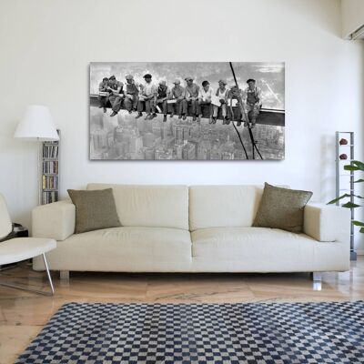 Marco con fotografía de época, impresión sobre lienzo: Charles C. Ebbets, Workers who have lunch on the beam, Nueva York 1932