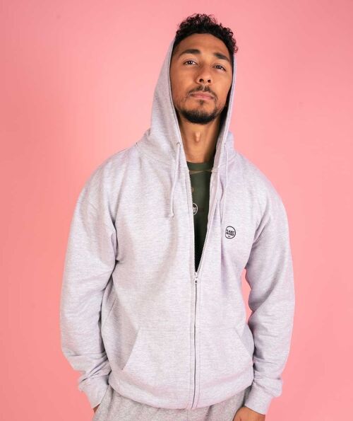 The Classics Zipper Hoodie - Embroidered Logo - Heather Grey - Large