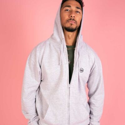 The Classics Zipper Hoodie - Embroidered Logo - Heather Grey - Large