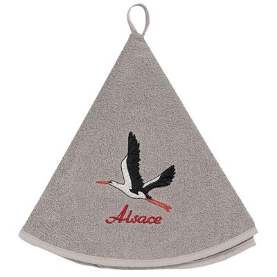 Round hand towel embroidered Stork in flight Gray diameter 60 cm