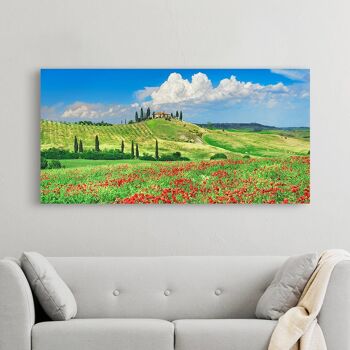 Peinture photographique, impression sur toile : Frank Krahmer, Cyprès et coquelicots, Val d'Orcia, Toscane 2