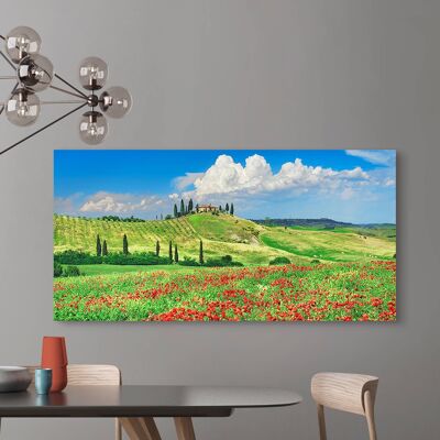 Pintura fotográfica, impresión sobre lienzo: Frank Krahmer, Cipreses y amapolas, Val d'Orcia, Toscana