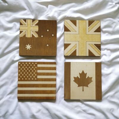 Flags Collection  Wood Coasters - Housewarming Gift