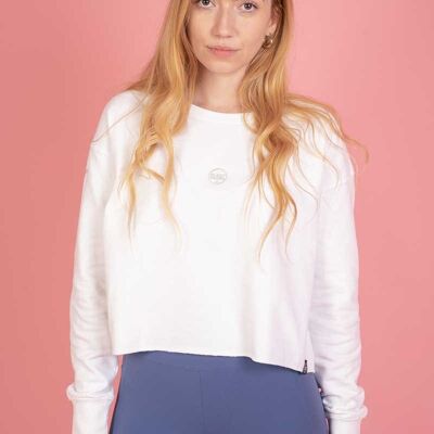 The Classics Cropped Sweater - Embroidered Logo - White - Small