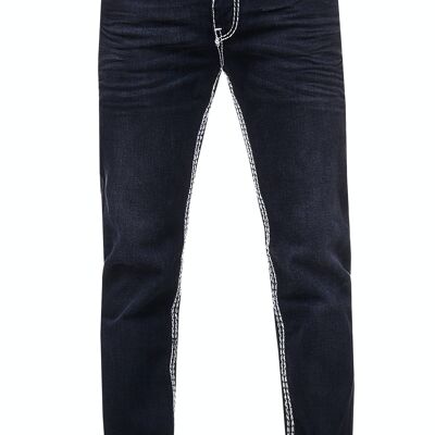 Schwarze Herren Jeanshose mit Kontrast-Nähten im Ausgefallenem Design "LEVIN" Stretch Regular 7444-7