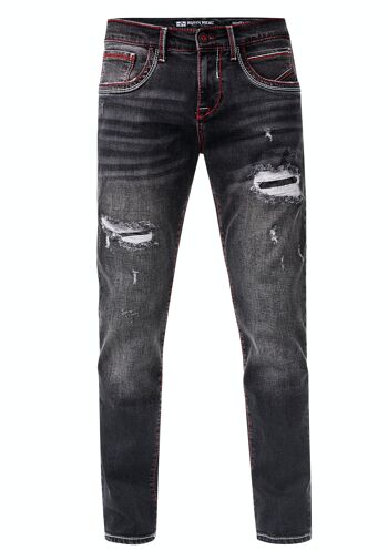 Jeans Jeans Homme "ODAR" Noir Usé Regular Fit Stretch "Contrast Seam" Jeans-Pantalon Stone-Washed Destroyed Leisure-Pantalon 12234-1 1