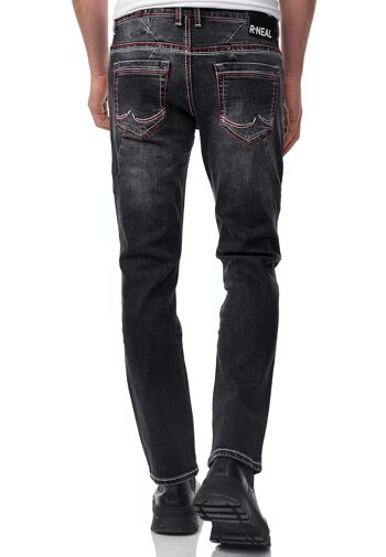 Jeans Jeans Homme "ODAR" Noir Usé Regular Fit Stretch "Contrast Seam" Jeans-Pantalon Stone-Washed Destroyed Leisure-Pantalon 12234-1 4
