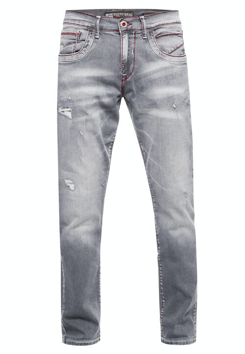 Jeanshose Herren Jeans "ODAR" Grey Used Regular Fit Stretch "Kontrastnaht" Jeans-Hose Stone-Washed Destroyed Freizeit-Hose 12234-3