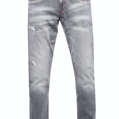 Jeanshose Herren Jeans "ODAR" Grey Used Regular Fit Stretch "Kontrastnaht" Jeans-Hose Stone-Washed Destroyed Freizeit-Hose 12234-3