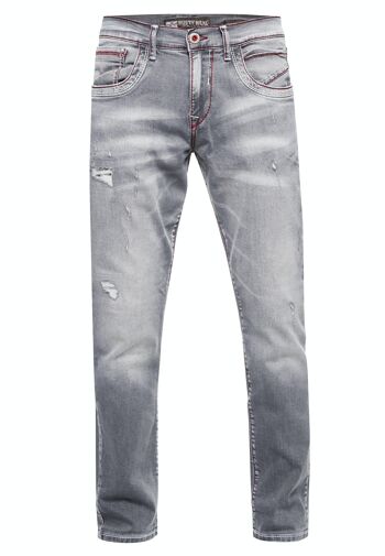 Jeans Jeans Homme "ODAR" Gris Usé Regular Fit Stretch "Contrast Seam" Jeans-Pantalon Stone-Washed Destroyed Leisure-Pantalon 12234-3 1