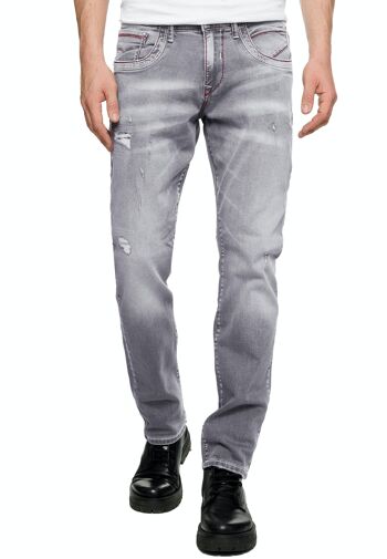 Jeans Jeans Homme "ODAR" Gris Usé Regular Fit Stretch "Contrast Seam" Jeans-Pantalon Stone-Washed Destroyed Leisure-Pantalon 12234-3 3