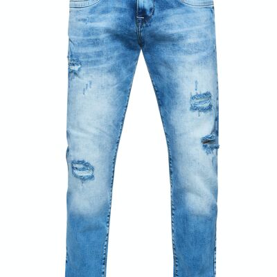 Jeanshose Herren Jeans "ODAR" Blue Used Regular Fit Stretch "Kontrastnaht" Jeans-Hose Stone-Washed Destroyed Freizeit-Hose 12234-2