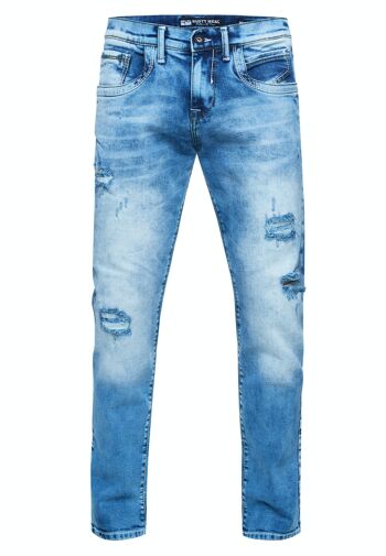 Jeans Jeans Homme "ODAR" Bleu Usé Regular Fit Stretch "Contrast Seam" Jeans-Pantalon Stone-Washed Destroyed Leisure-Pantalon 12234-2 1