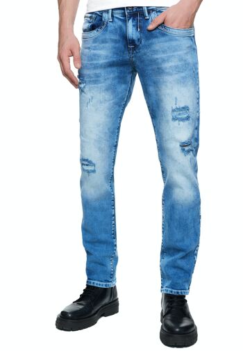 Jeans Jeans Homme "ODAR" Bleu Usé Regular Fit Stretch "Contrast Seam" Jeans-Pantalon Stone-Washed Destroyed Leisure-Pantalon 12234-2 3