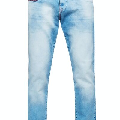 Kontrastnaht Herren Light Blue Jeanshose "TOYAMA" Regular Fit Streetwear Herren-Jeans-Hose L32 Dicke-Naht-Hose Flex 12236-1